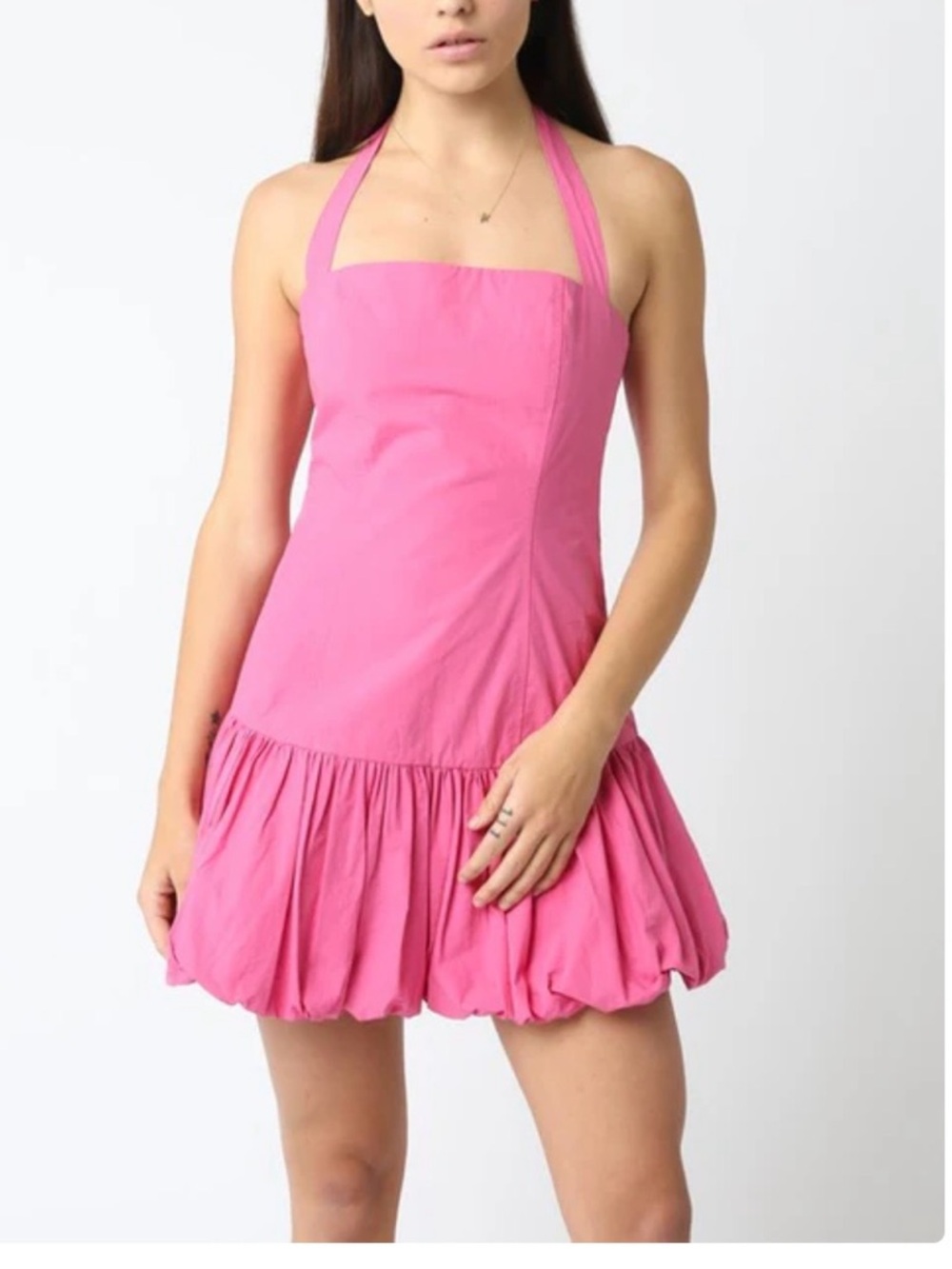 Pink Halter Bubble Hem Mini Dress